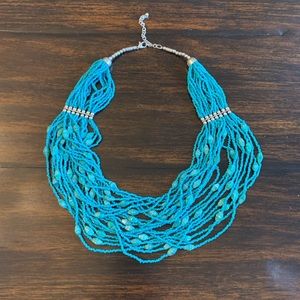 Turquoise and Silver Layered Beaded Necklace
